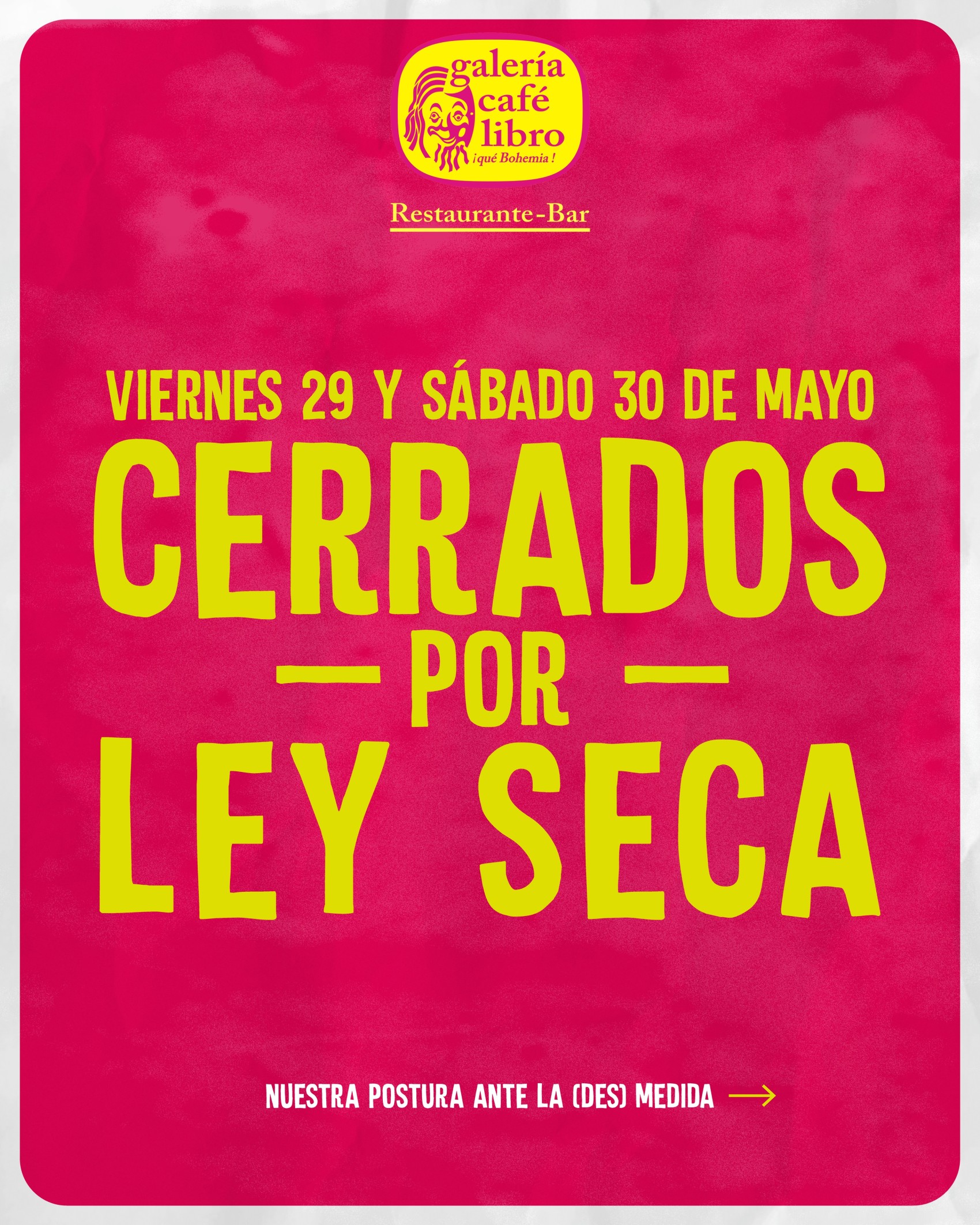 Evento - Galería Café Libro - Programación VIERNES Y SÁBADO CERRADOS POR LEY SECA