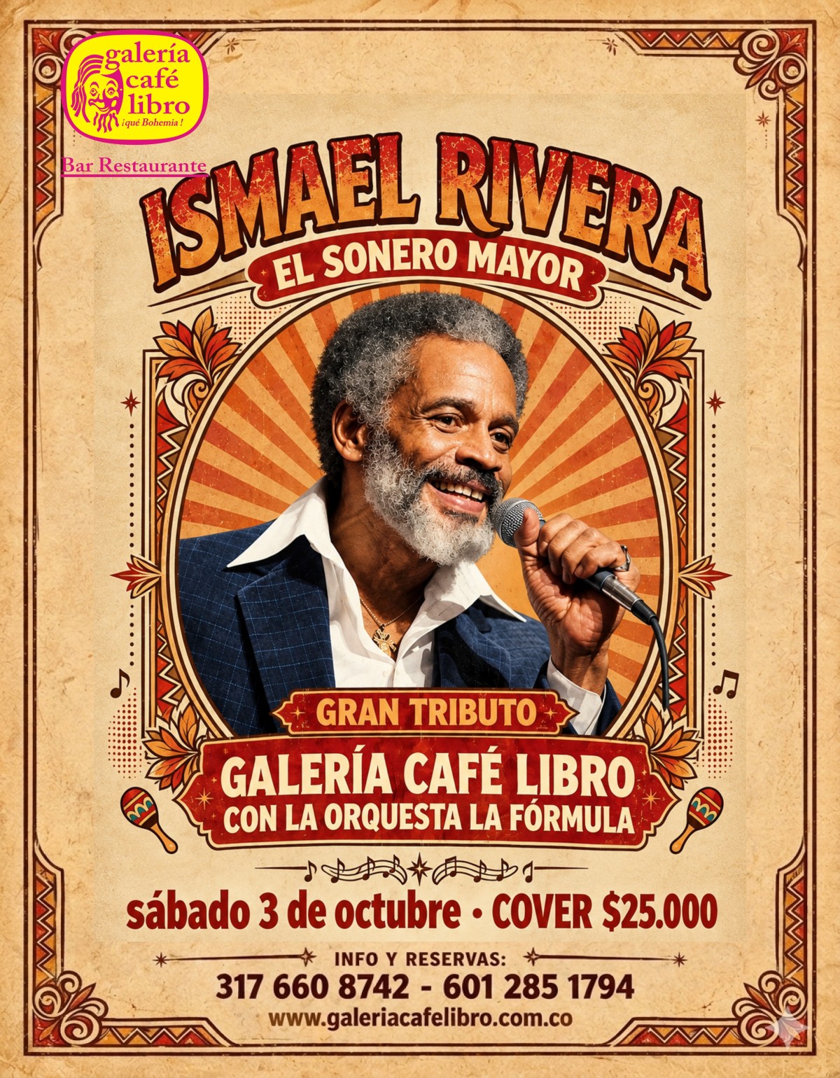 Evento - Galería Café Libro - Programación Salsa y tributo a Ismael Rivera el sonero mayor con la Orquesta La Formula