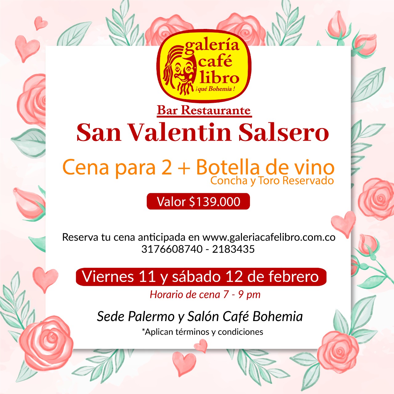 Imagen promoción Cena San Valentin en Palermo y Cafe Bohemia
