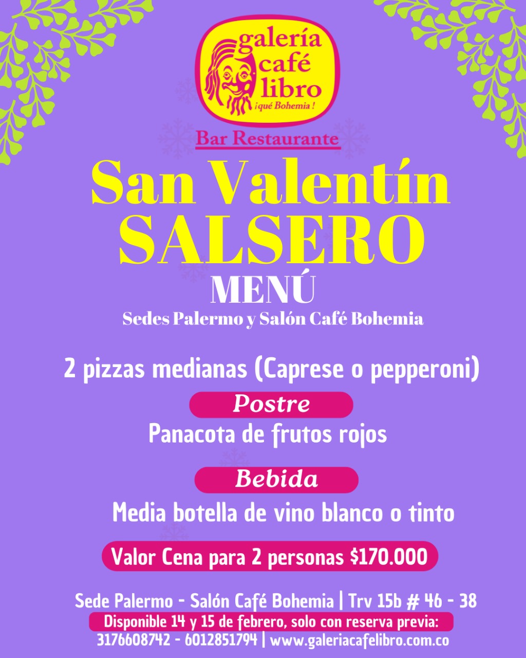 Imagen promoción CENA DE SAN VALENTIN - 14 Y 15 DE FEBRERO PALERMO Y CAFE BOHEMIA