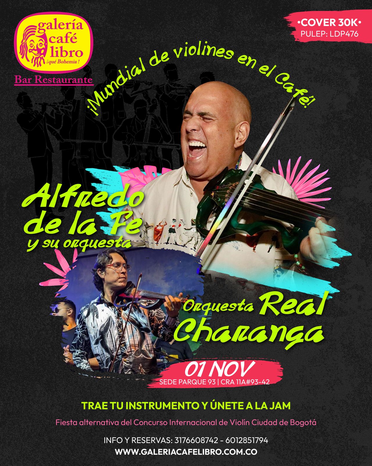 Programación Eventos - Galería Café Libro Mundial de violines en el café "Alfredito de la Fe y La Real Charanga"