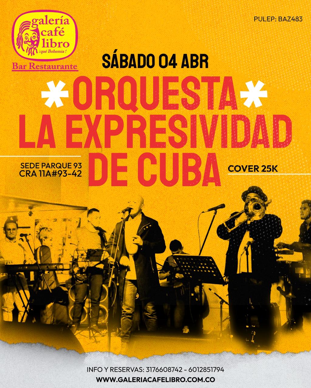 Evento - Galería Café Libro - Programación Sábado Orquesta La Expresividad de Cuba
