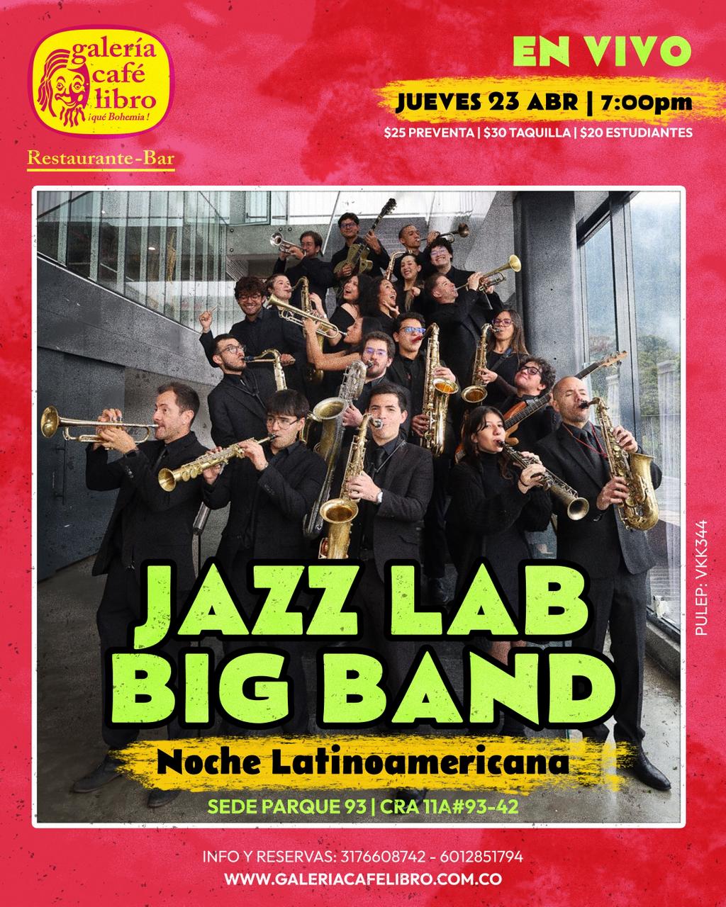 Evento - Galería Café Libro - Programación Jazz Lab Big Band
