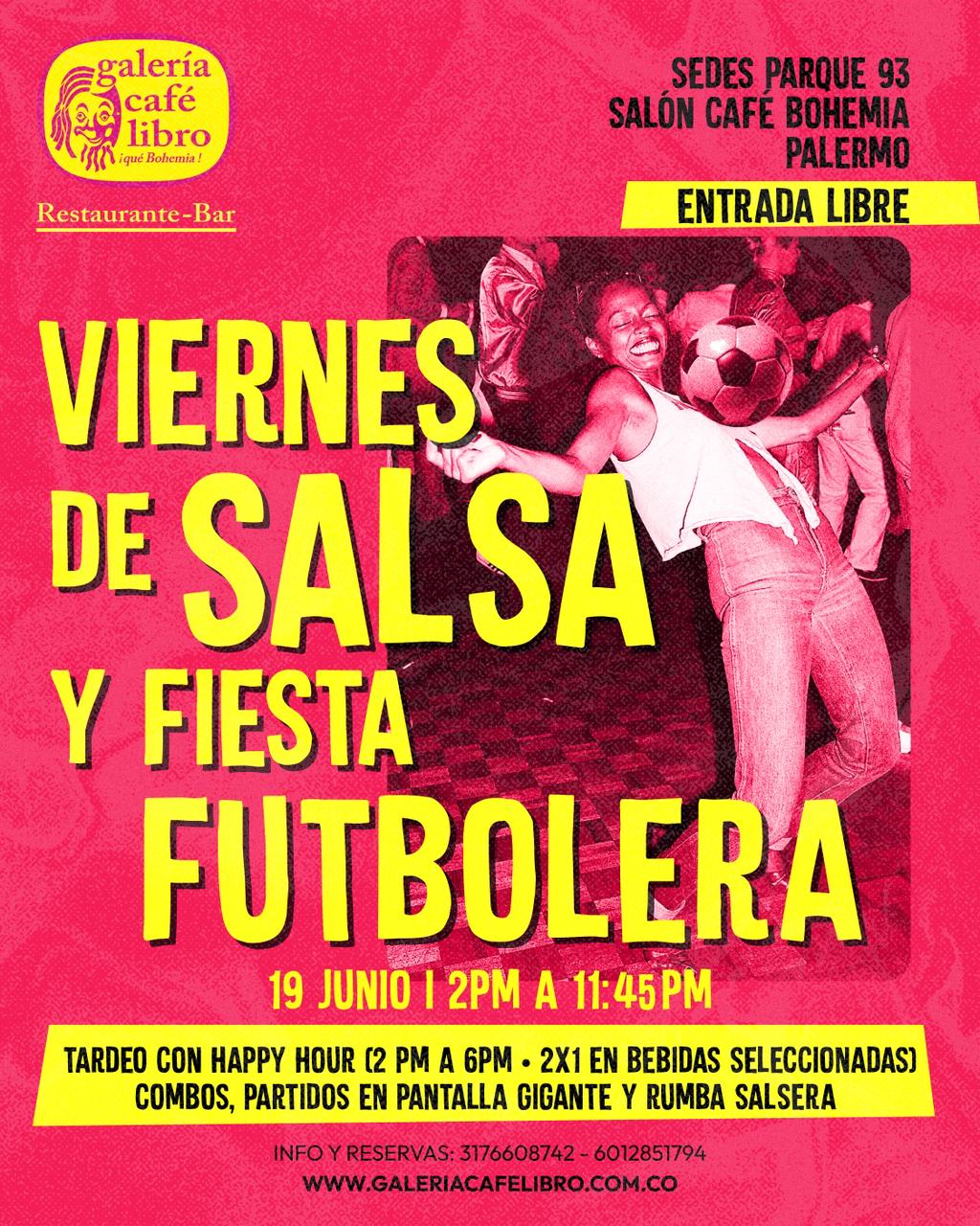 Evento - Galería Café Libro - Programación Viernes de salsa y fiesta futbolera