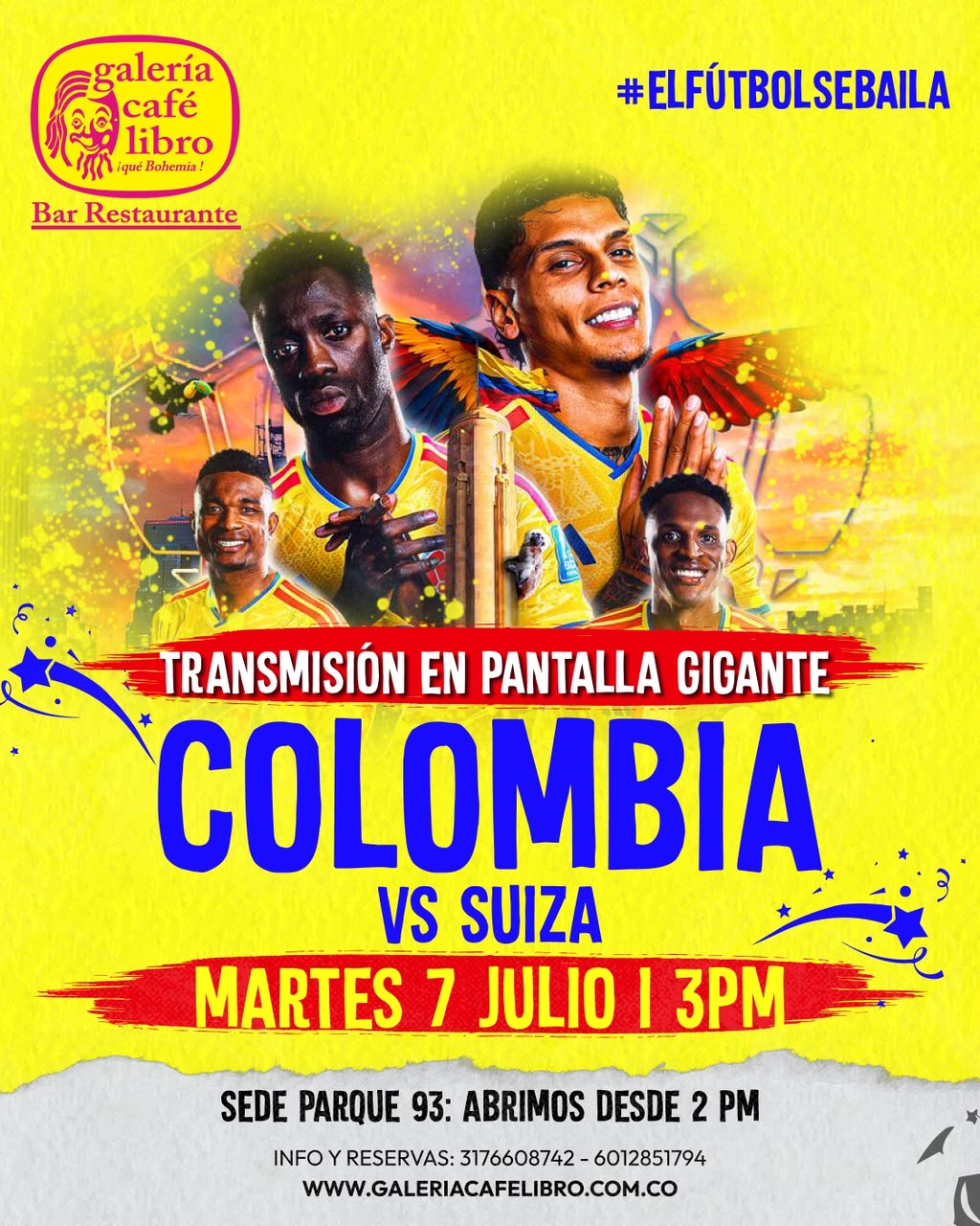 Evento - Galería Café Libro - Programación El Futbol se baila "Colombia VS Suiza"
