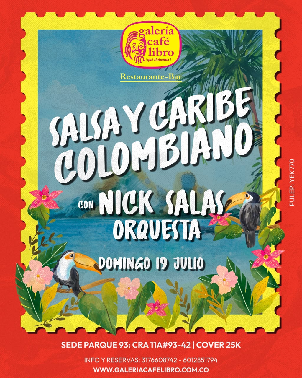 Evento - Galería Café Libro - Programación Salsa y Caribe Colombiano con Nick Slas Orquesta
