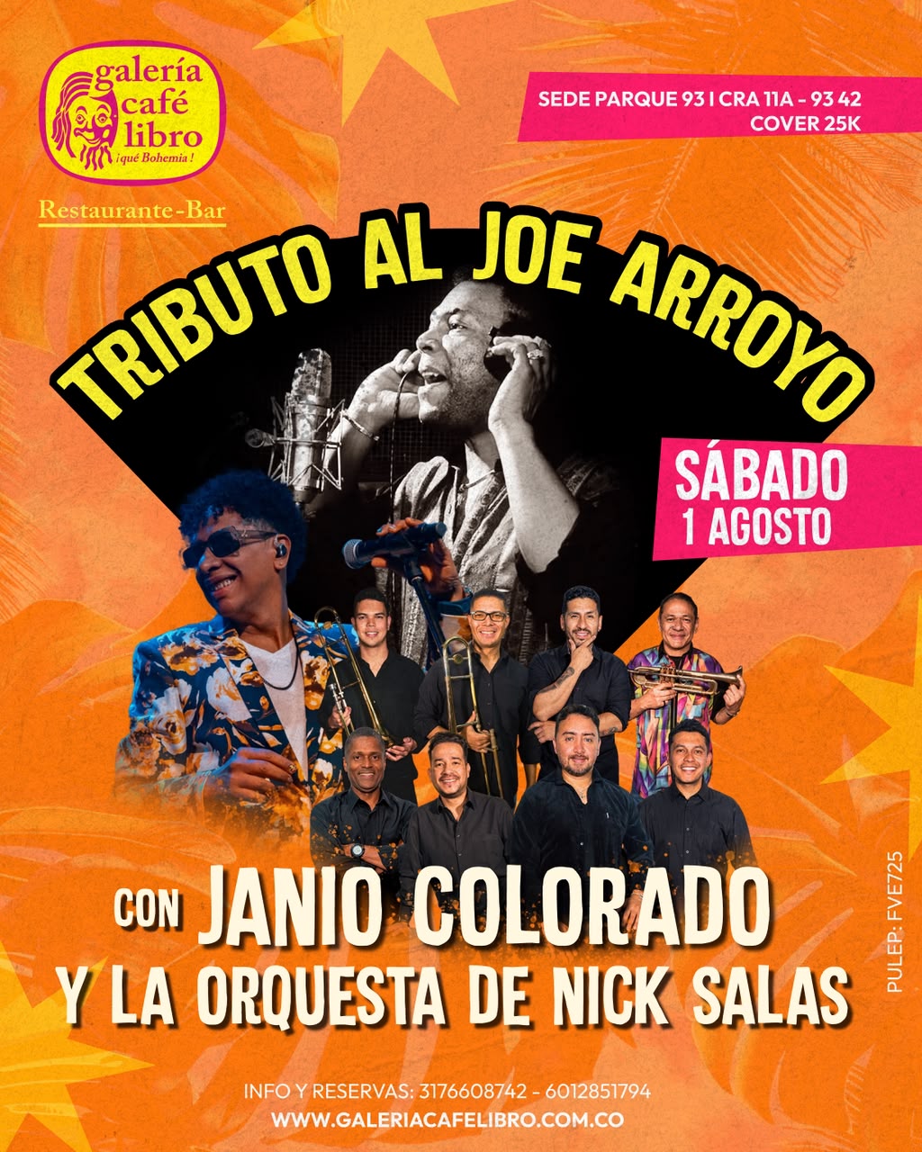 Evento - Galería Café Libro - Programación Tributo al Joe Arroyo  con Nick Salas Orquesta