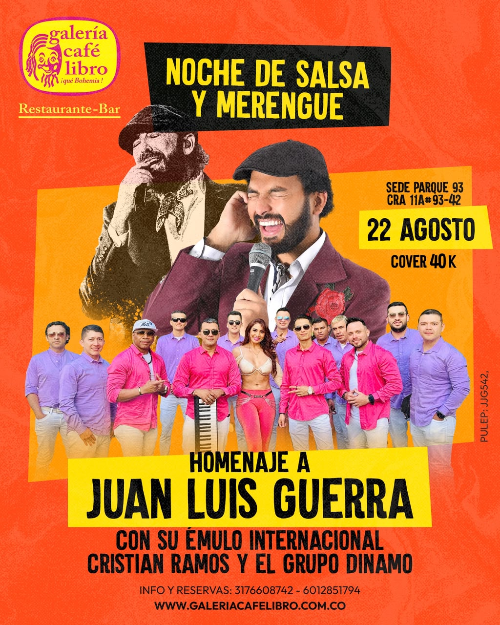 Programación Eventos - Galería Café Libro Homenaje a Juan Luis Guerra con su emulo internacional Cristian Ramos y el Grupo Dinamo