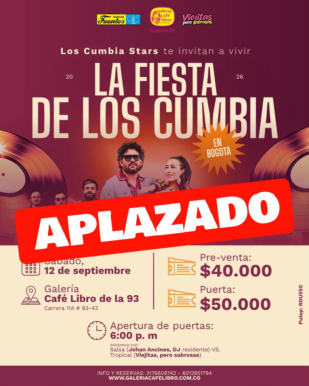 Evento - Galería Café Libro - Programación Aplazado   Los Cumbia Stars te invitan a vivir: La Fiesta de Los Cumbia