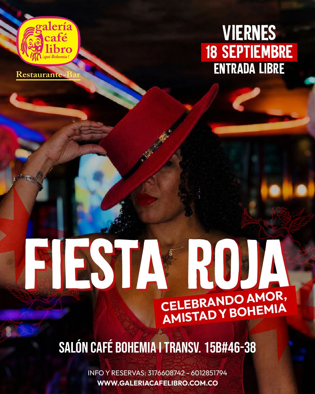 Evento - Galería Café Libro - Programación Fiesta Roja Celebrando Amor Amistad y Bohemia