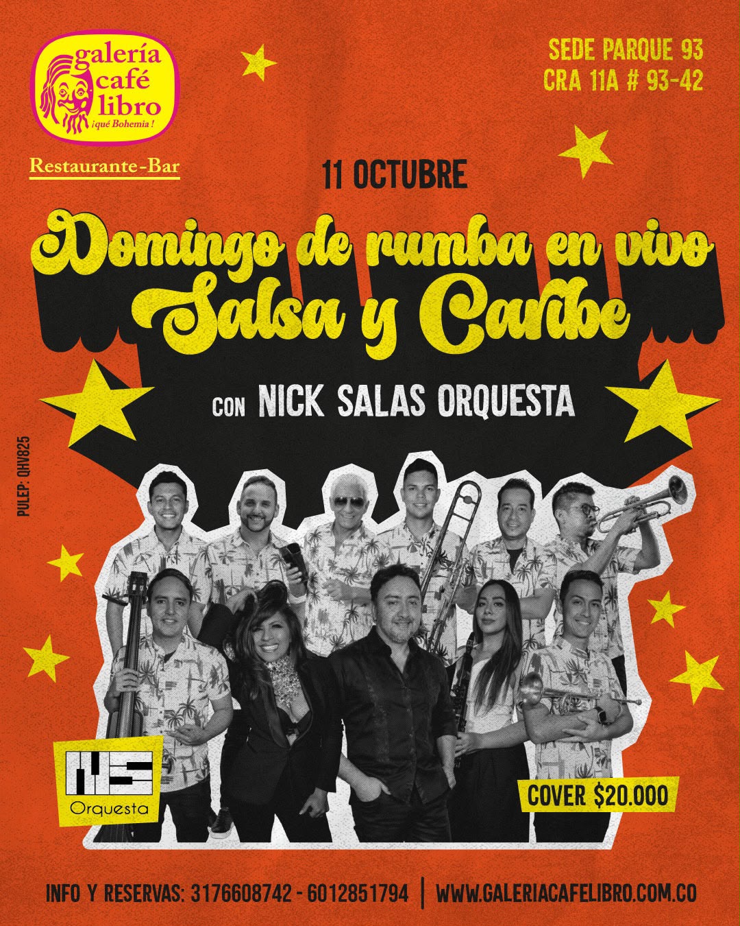 Evento - Galería Café Libro - Programación Domingo de rumba en vivo con Nick Salas Orquesta